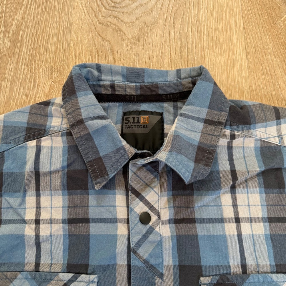 5.11 Tactical Plaid Snap Button Shirt Men Medium Blue Green Lot of 2 Long Sleeve - Picture 10 of 11